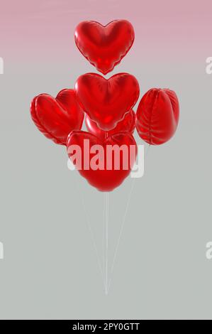 3D Illustration , bouquet volant de coeurs rouges de ballons. Carte de Saint-Valentin Happy Valentines DayCONCEPT, fête, design, prospectus, affiche, décoration, bannière, web, publicité Banque D'Images