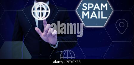 Signature d'écriture à la main Spam Mail, Word écrit sur la publicité intrusive messages inappropriés envoyés sur l'Internet Banque D'Images