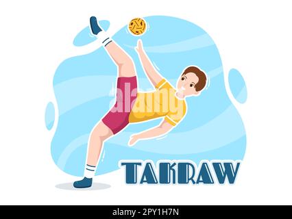 Sepak TakRAW Illustration avec un athlète jouant au Kick ball sur le terrain en compétition de jeu de sport à plat dessin main pour le modèle de page d'arrivée Banque D'Images