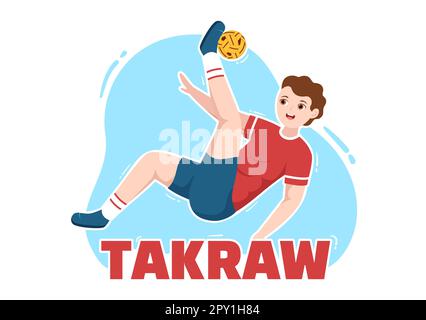 Sepak TakRAW Illustration avec un athlète jouant au Kick ball sur le terrain en compétition de jeu de sport à plat dessin main pour le modèle de page d'arrivée Banque D'Images