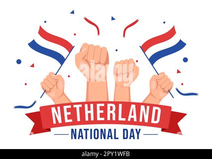 Bonne illustration de la Journée nationale des pays-Bas avec drapeau des pays-Bas pour bannière Web ou page d'arrivée dans des modèles dessinés à la main de dessin animé à plat de dessin animé Banque D'Images