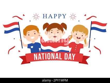 Bonne illustration de la Journée nationale des pays-Bas avec des enfants tenant drapeau des pays-Bas pour la page d'arrivée dans un modèle de dessin main de dessin de dessin animé à plat Banque D'Images