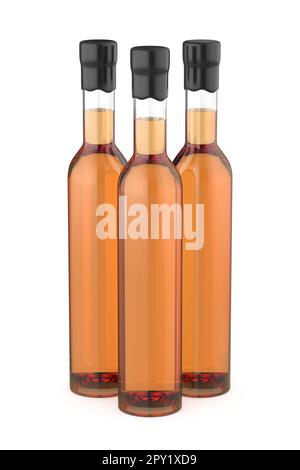 Trois bouteilles de verre avec du whisky, du brandy ou d'autres boissons alcoolisées Banque D'Images