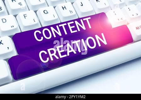 Légende conceptuelle création de contenu, approche commerciale contribution de l'information à tout support numérique Banque D'Images