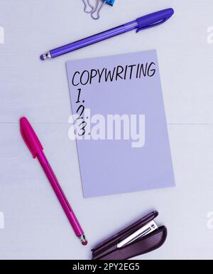 Signe de texte montrant Copywriting, Word pour écrire le texte de publicités ou de matériel publicitaire Banque D'Images