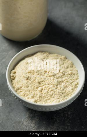 Poudre de protéine de lactosérum de vanille saine biologique dans une pelle Banque D'Images