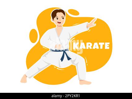 Les gens qui font quelques mouvements de base d'arts martiaux de karaté, la pose de combat et le port de kimono dans le dessin main pour la page d'arrivée modèles Illustration Banque D'Images