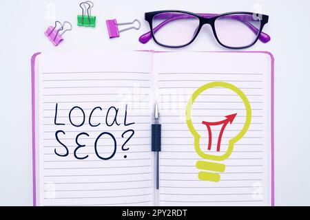 Affichage conceptuel local Seo, Internet concept incroyablement efficace pour commercialiser votre proche entreprise en ligne Banque D'Images