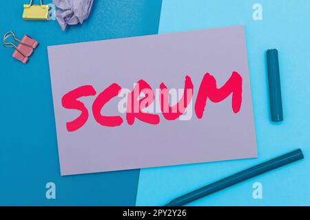 Texte montrant inspiration Scrum, mot pour l'écriture manuscrite comme différent de l'impression des caractères écrits du jeu Banque D'Images