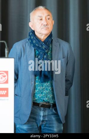 Le Secrétaire général de l'UGT, Pepe Álvarez. Les gens ont assisté à la manifestation organisée le 1st mai par le COCO et l'UGT dans le centre de Madrid et d'OT Banque D'Images