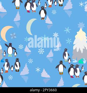 les pingouins se contournent autour de l'arbre de noël Banque D'Images