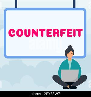 Affiche affichant contrefaçon, concept d'affaires fait en imitation de quelque chose d'autre avec l'intention de tromper Banque D'Images