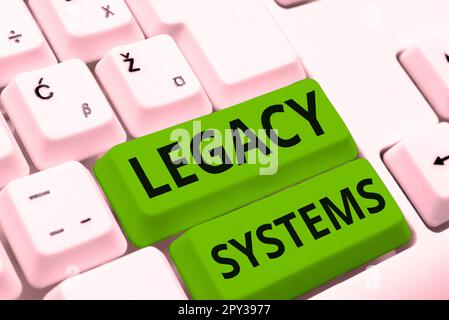 Inspiration montrant le signe Legacy Systems, Business idée ancienne méthode de la technologie système informatique ou programme d'application Banque D'Images