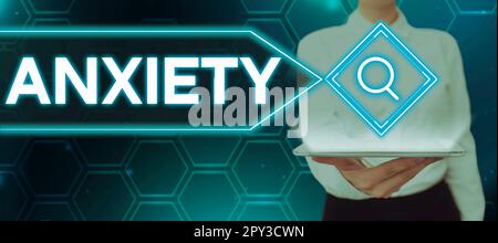 Signe de texte montrant l'anxiété, mot écrit sur l'inquiétude excessive et le syndrome d'attaque de panique d'appréhension Banque D'Images