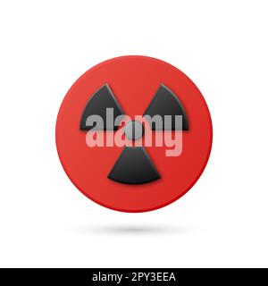 Vector 3D Rouge rond réaliste et Noir Avertissement, danger symbole nucléaire isolé sur fond blanc. Panneau d'avertissement radioactif, badge, bouton. Desi Banque D'Images