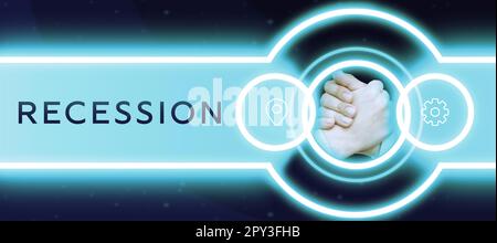 Écriture affichant le texte récession, mot écrit sur le processus de diminution progressive de croissance, période de réduction Banque D'Images