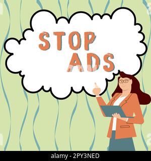 Écriture affichant du texte Stop Ads, programme d'approche d'affaires qui supprimera différents types de publicité du Web Banque D'Images