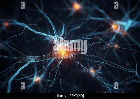 Cellules nerveuses actives. Réseau neuronal avec activité électrique des cellules neuronales. Banque D'Images