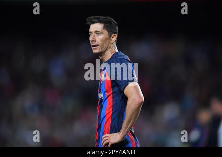Barcelone, ESP. 02nd mai 2023. FC BARCELONE contre CA OSASUNA 2 mai 2023 Robert Lewandowski (9) du FC Barcelone pendant le match entre le FC Barcelone et CA Osasuna correspondant à la trente-trois journée de la Liga Santander au camp Spotify Nou à Barcelone, Espagne. Crédit : rosdemora/Alay Live News Banque D'Images