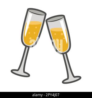 Verres à vin blanc. Illustration du vecteur de l'icône de la nouvelle année Illustration de Vecteur