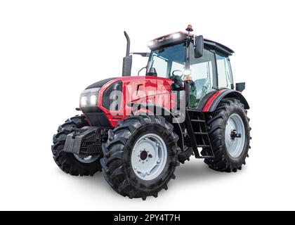 Tracteur à roues moderne isolé sur fond blanc Banque D'Images