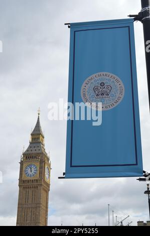 Londres, Royaume-Uni. 1 mai 2023: Les préparatifs sont en cours dans le centre de Londres avant le couronnement du roi Charles III, qui a lieu sur 6 mai. Banque D'Images