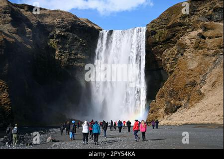 Cascade de Skogafoss sur la côte sud de l'Islande. Banque D'Images