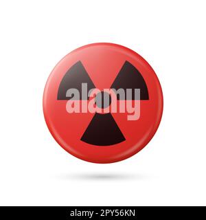 Vector 3D Rouge rond réaliste et Noir Avertissement, danger symbole nucléaire isolé sur fond blanc. Panneau d'avertissement radioactif, badge, bouton. Desi Banque D'Images