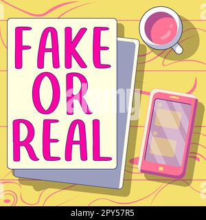 Écriture affichant du texte faux ou réel. Différence de concept d'entreprise entre les faits et la désinformation délibérée Banque D'Images