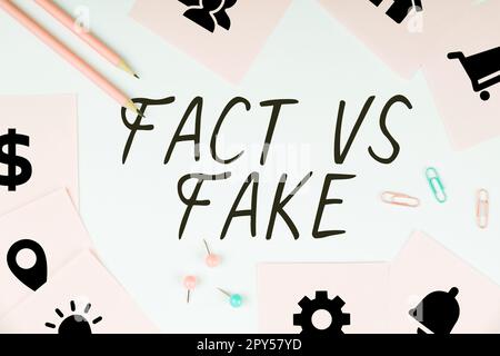 Affiche montrant le fait vs faux. L'approche commerciale est vraie ou fausse doute si quelque chose est authentique Banque D'Images