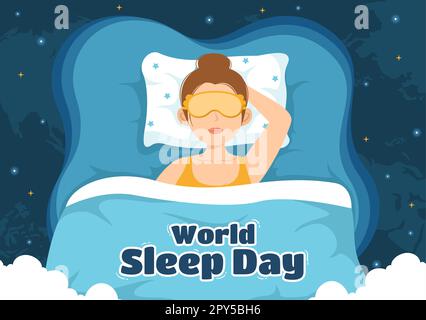 Journée mondiale du sommeil sur 17 mars Illustration avec des personnes dormant et planète Terre dans le ciel Backgrounds dessin main pour les modèles de page d'arrivée Banque D'Images