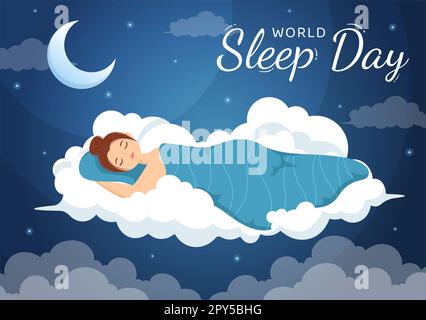 Journée mondiale du sommeil sur 17 mars Illustration avec des personnes dormant et planète Terre dans le ciel Backgrounds dessin main pour les modèles de page d'arrivée Banque D'Images