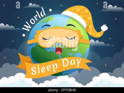 Journée mondiale du sommeil sur 17 mars Illustration avec des personnes dormant et planète Terre dans le ciel Backgrounds dessin main pour les modèles de page d'arrivée Banque D'Images
