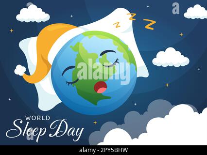 Journée mondiale du sommeil sur 17 mars Illustration avec des personnes dormant et planète Terre dans le ciel Backgrounds dessin main pour les modèles de page d'arrivée Banque D'Images