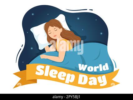 Journée mondiale du sommeil sur 17 mars Illustration avec des personnes dormant et planète Terre dans le ciel Backgrounds dessin main pour les modèles de page d'arrivée Banque D'Images