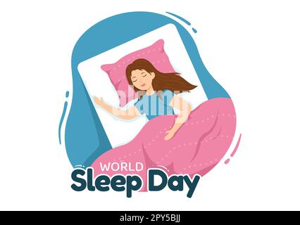 Journée mondiale du sommeil sur 17 mars Illustration avec des personnes dormant et planète Terre dans le ciel Backgrounds dessin main pour les modèles de page d'arrivée Banque D'Images