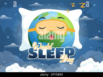 Journée mondiale du sommeil sur 17 mars Illustration avec des personnes dormant et planète Terre dans le ciel Backgrounds dessin main pour les modèles de page d'arrivée Banque D'Images