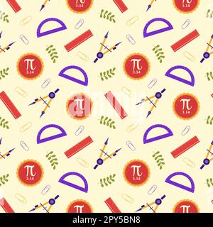 Pi Day Seamless Pattern Design avec constantes mathématiques ou Pie cuite dans le modèle dessin main dessin dessin dessin dessin à plat de dessin animé Banque D'Images