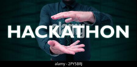 Affichage conceptuel Hackathon. Mot écrit sur l'événement où un grand nombre de personnes s'engagent dans la programmation Banque D'Images