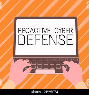 Texte d'écriture proactive Cyber Defense. Aperçu de l'entreprise agir face à une situation devient une source de conflit Banque D'Images