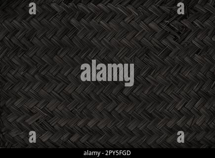 Texture de tapis en bambou tissé noir. Arrière-plan horizontal Banque D'Images