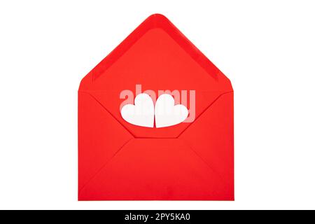 Enveloppe rouge avec coeurs décoratifs Banque D'Images