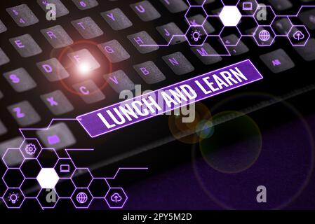 Affiche indiquant le déjeuner et apprendre. Mot écrit sur avoir repas et étudier la motivation pour l'éducation apprendre manger Banque D'Images