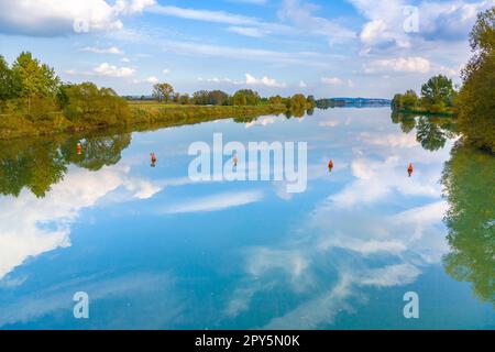 Reflet des arbres dans la rivière tauber Banque D'Images