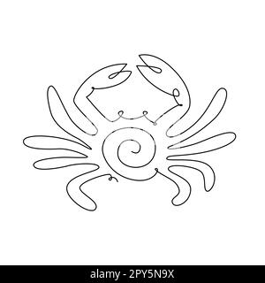 DESSIN DE LA LIGNE DE CRABE. Crabe mignon Vector. Vecteur de dessin en ligne continue pour imprimer l'affiche d'été, la carte, le tatouage d'autocollant. Illustration d'une seule ligne Une ligne dessinée à la main il Illustration de Vecteur