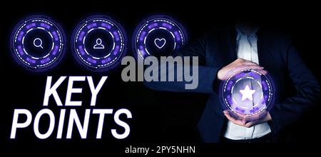 Texte indiquant les points clés de l'inspiration. Mot pour l'information la plus importante qui est dit ou écrit Banque D'Images