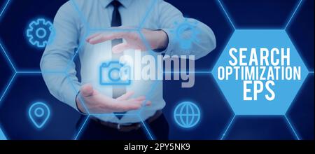 Affiche l'EPS d'optimisation de recherche. Concept signifiant l'acte ou le processus de recherche de quelqu'un ou de quelque chose Banque D'Images