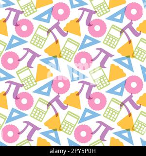 Pi Day Seamless Pattern Design avec constantes mathématiques ou Pie cuite dans le modèle dessin main dessin dessin dessin dessin à plat de dessin animé Banque D'Images