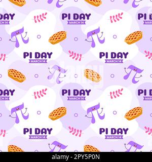 Pi Day Seamless Pattern Design avec constantes mathématiques ou Pie cuite dans le modèle dessin main dessin dessin dessin dessin à plat de dessin animé Banque D'Images
