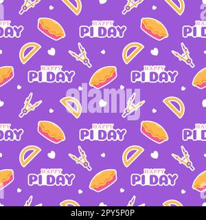 Pi Day Seamless Pattern Design avec constantes mathématiques ou Pie cuite dans le modèle dessin main dessin dessin dessin dessin à plat de dessin animé Banque D'Images